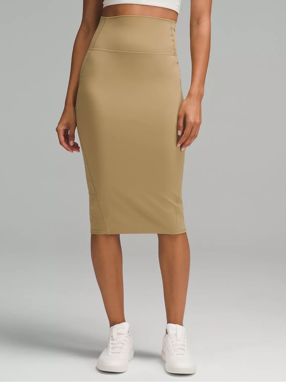 lululemon athletica Nulu Slim Fit High-Rise Midi Pencil Skirt, Tan, Sz 6